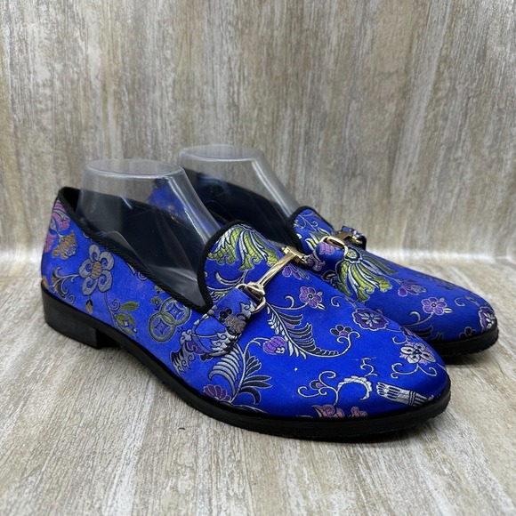 Urban Outfitters UO Sean Floral Belgian Loafer Mens 11 Blue Slip On Horse‎ Bit